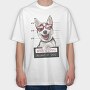 Dog Mugshot Warning, Tricou Oversize Barbati (Unisex)