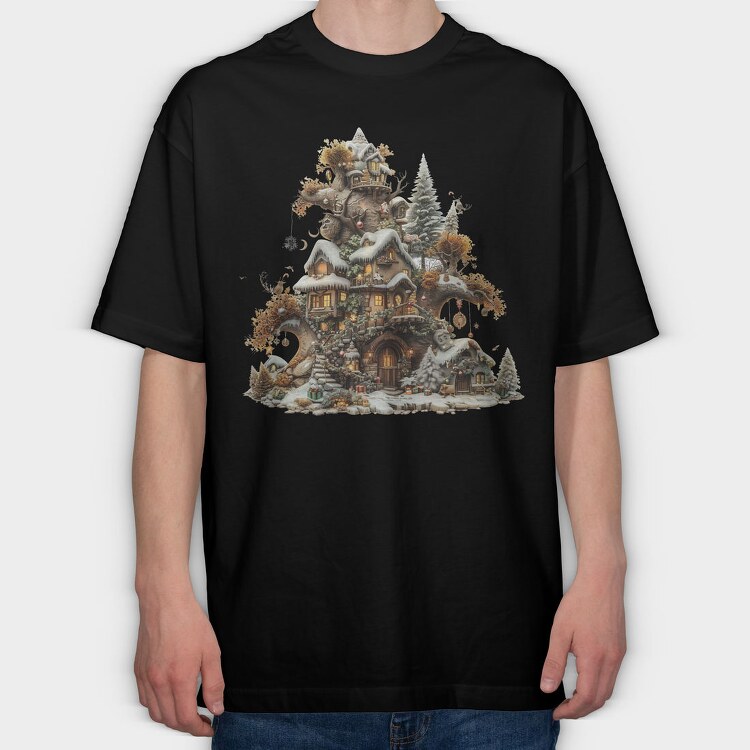 Christmas Treehouse Mountain, Tricou Oversize Barbati (Unisex)