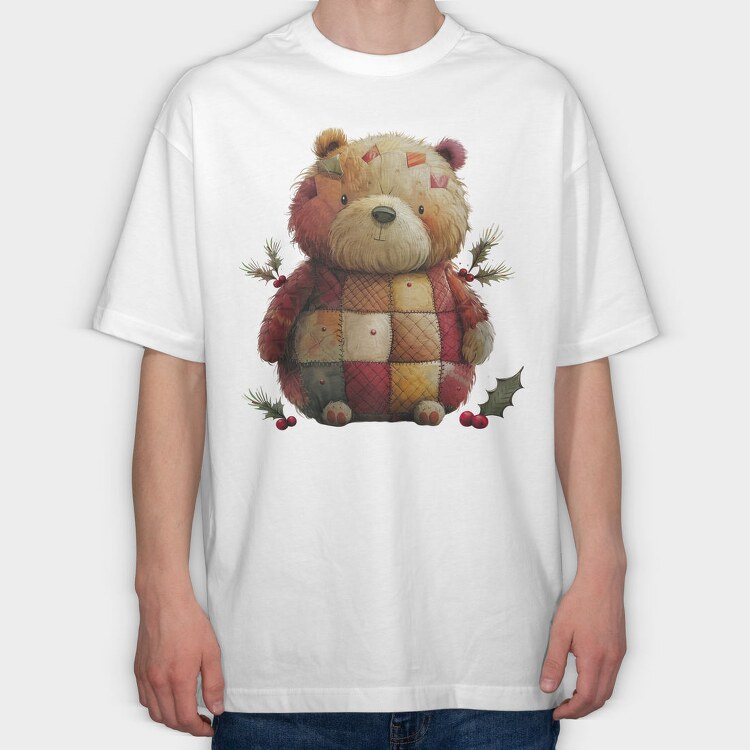 Christmas Teddy Patchwork, Tricou Oversize Barbati (Unisex)
