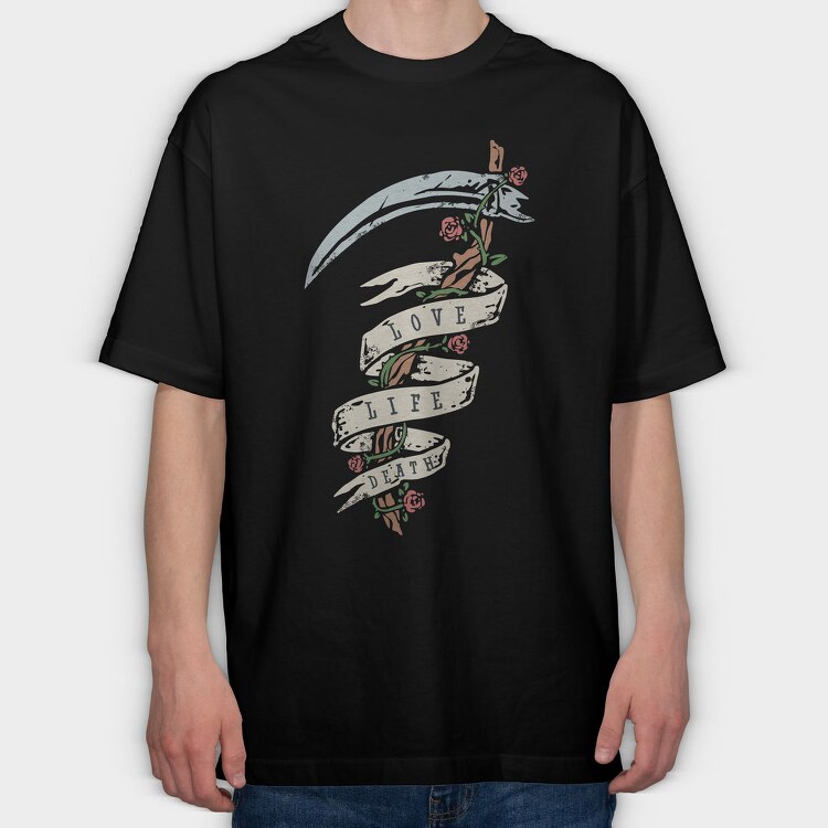 Love Life Death Roses, Tricou Oversize Barbati (Unisex)