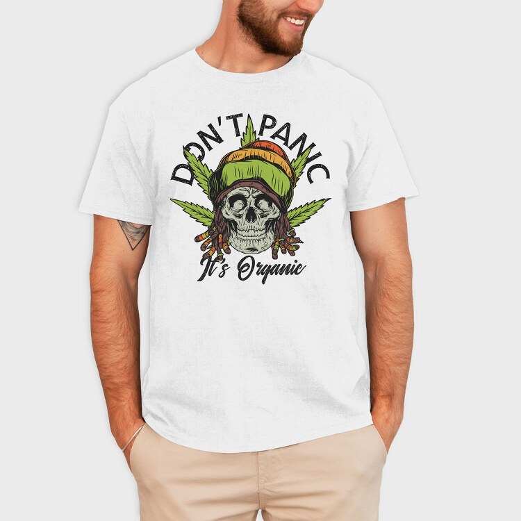 Dont Panic Weed Skull, Tricou Barbati (Unisex)