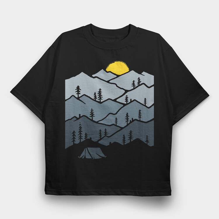 Mountain Tent Sunrise, Tricou Oversize Barbati (Unisex)