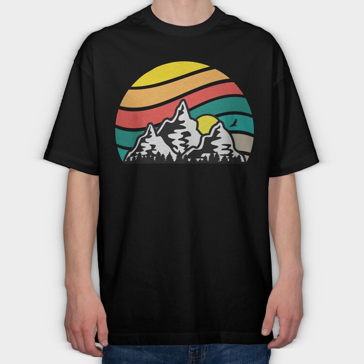 Mountain Sunset, Tricou Oversize Barbati (Unisex)