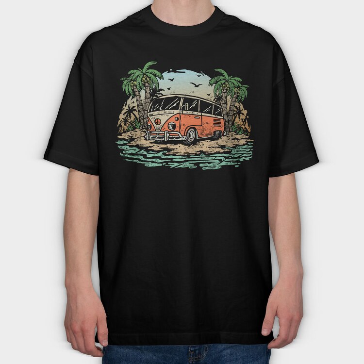Peace Bus Beach, Tricou Oversize Barbati (Unisex)