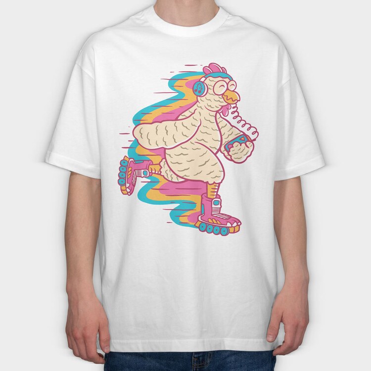 Chicken Roller Skating Rollers, Tricou Oversize Barbati (Unisex)