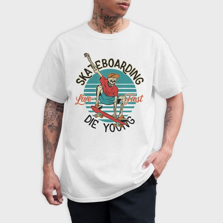 Skateboarding Skeleton, Tricou Barbati (Unisex)