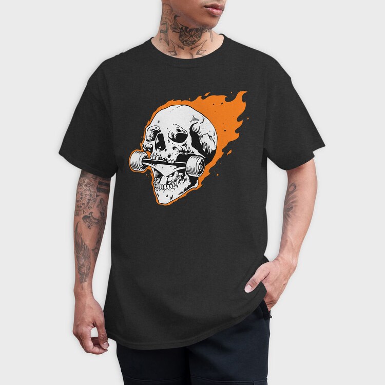 Burning Skull Roller, Tricou Barbati (Unisex)