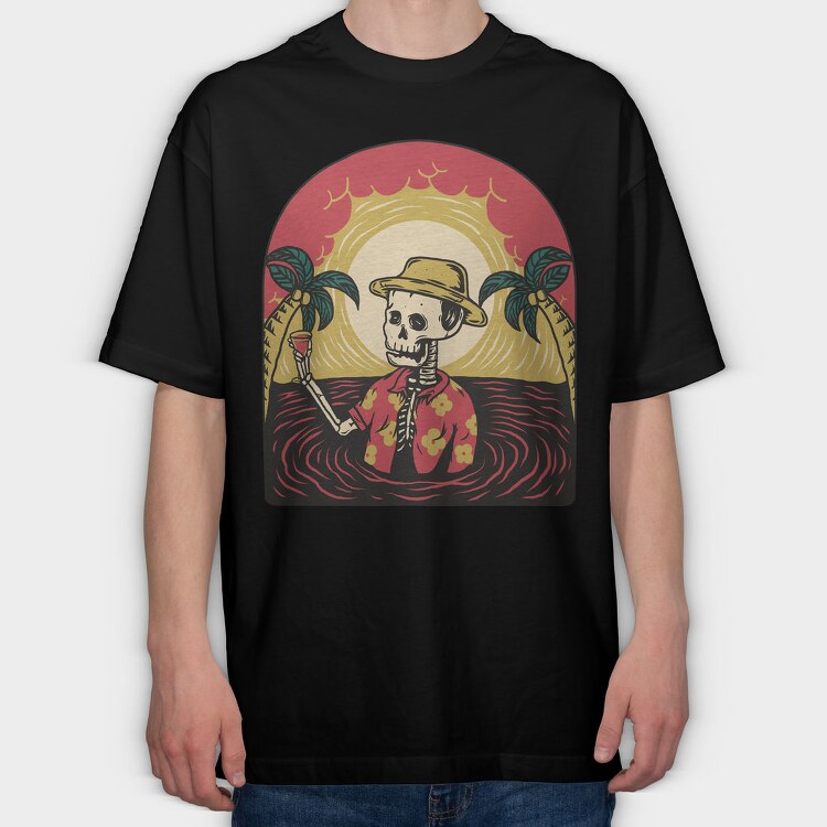 Skeleton Beach Party, Tricou Oversize Barbati (Unisex)