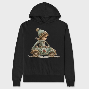 Christmas Vintage Car, Hanorac Oversize Barbati (Unisex)