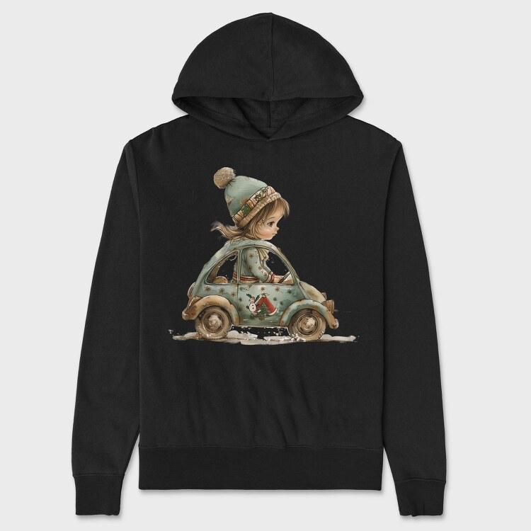 Christmas Vintage Car, Hanorac Oversize Barbati (Unisex)