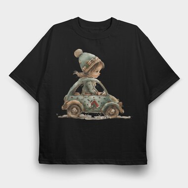 Christmas Vintage Car, Tricou Oversize Barbati (Unisex)