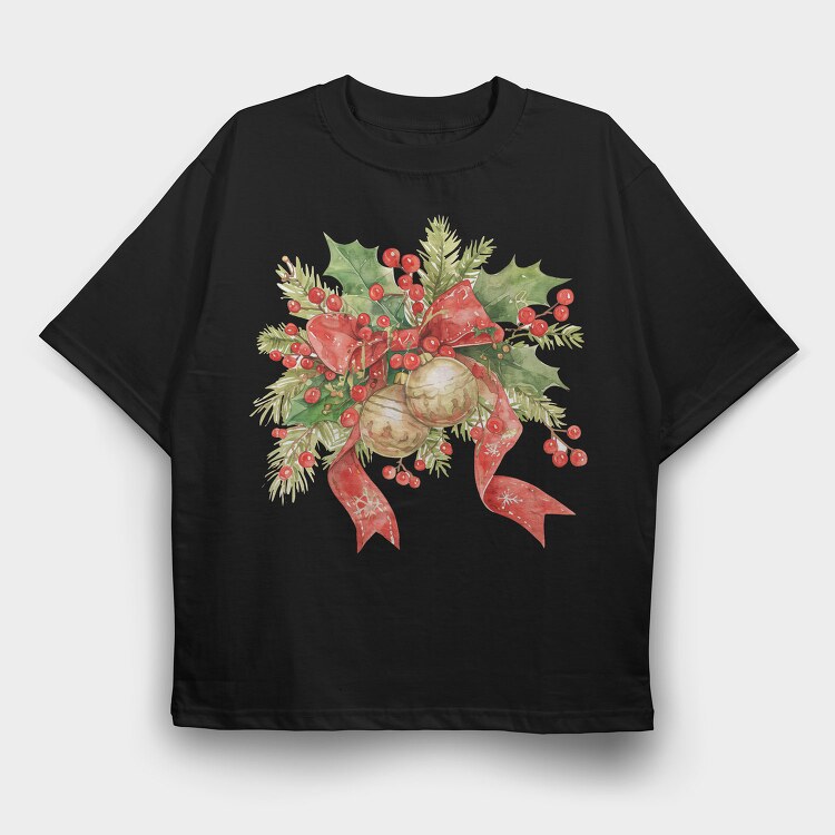 Christmas Watercolor Bow, Tricou Oversize Barbati (Unisex)