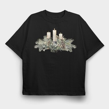Christmas Watercolor Candles, Tricou Oversize Barbati (Unisex)