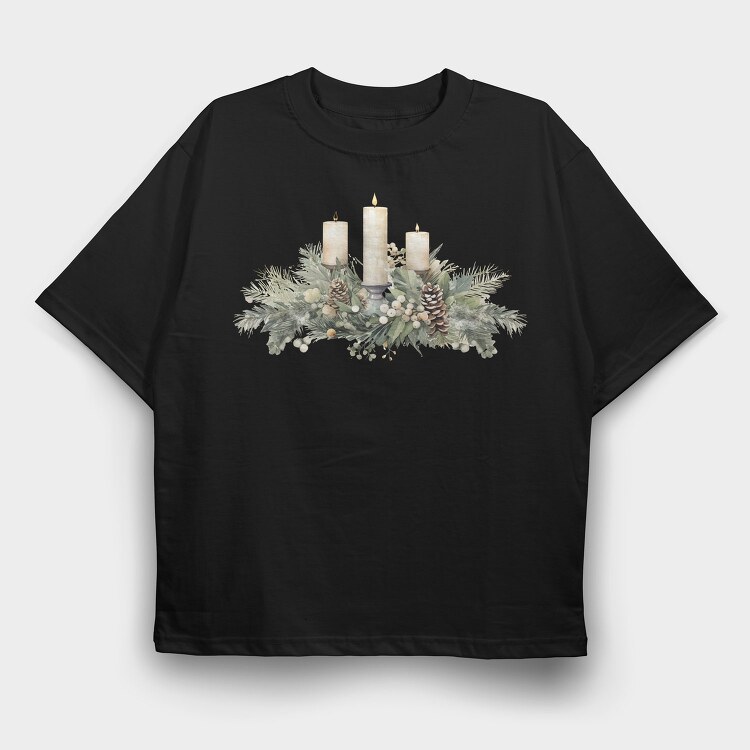Christmas Watercolor Candles, Tricou Oversize Barbati (Unisex)