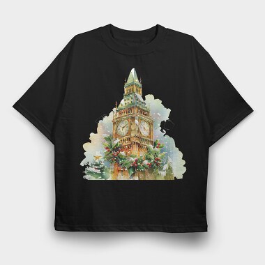 Christmas Watercolor Clock, Tricou Oversize Barbati (Unisex)