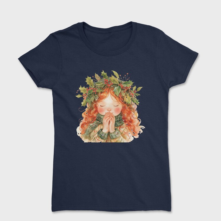 Christmas Watercolor Girl, Tricou Femei