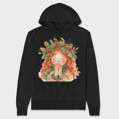 Christmas Watercolor Girl, Hanorac Oversize Barbati (Unisex)