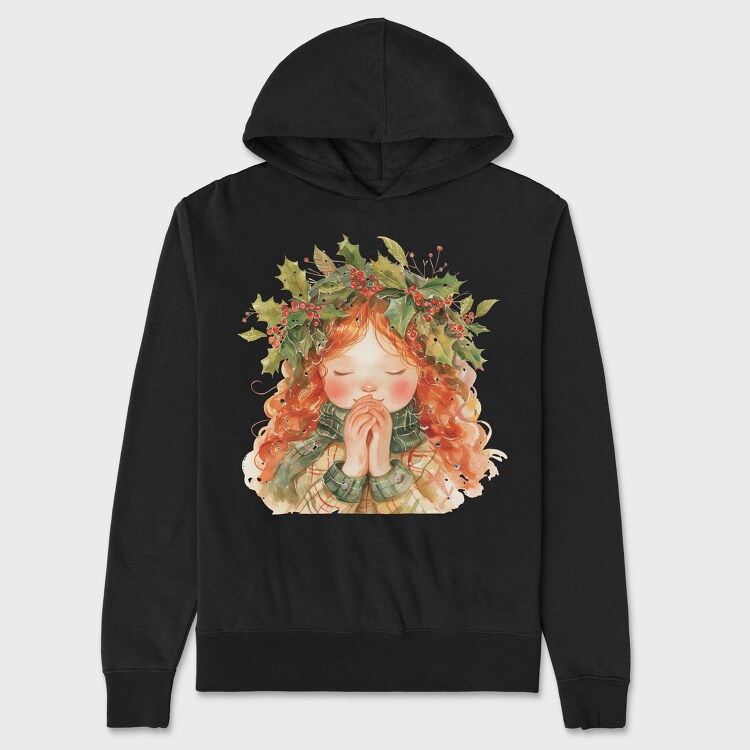 Christmas Watercolor Girl, Hanorac Oversize Barbati (Unisex)