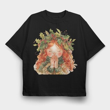 Christmas Watercolor Girl, Tricou Oversize Barbati (Unisex)