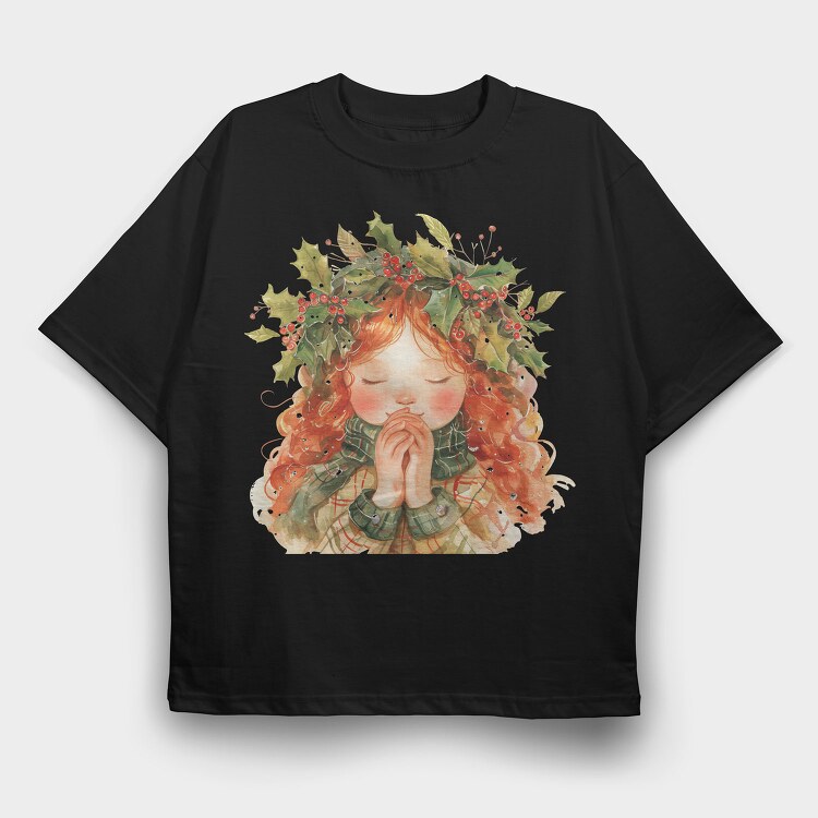 Christmas Watercolor Girl, Tricou Oversize Barbati (Unisex)