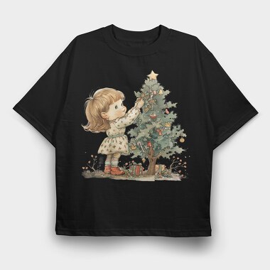 Christmas Whimsical Tree Girl, Tricou Oversize Barbati (Unisex)