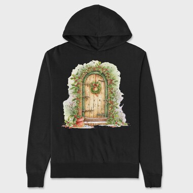 Christmas Wooden Door, Hanorac Oversize Barbati (Unisex)