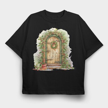 Christmas Wooden Door, Tricou Oversize Barbati (Unisex)