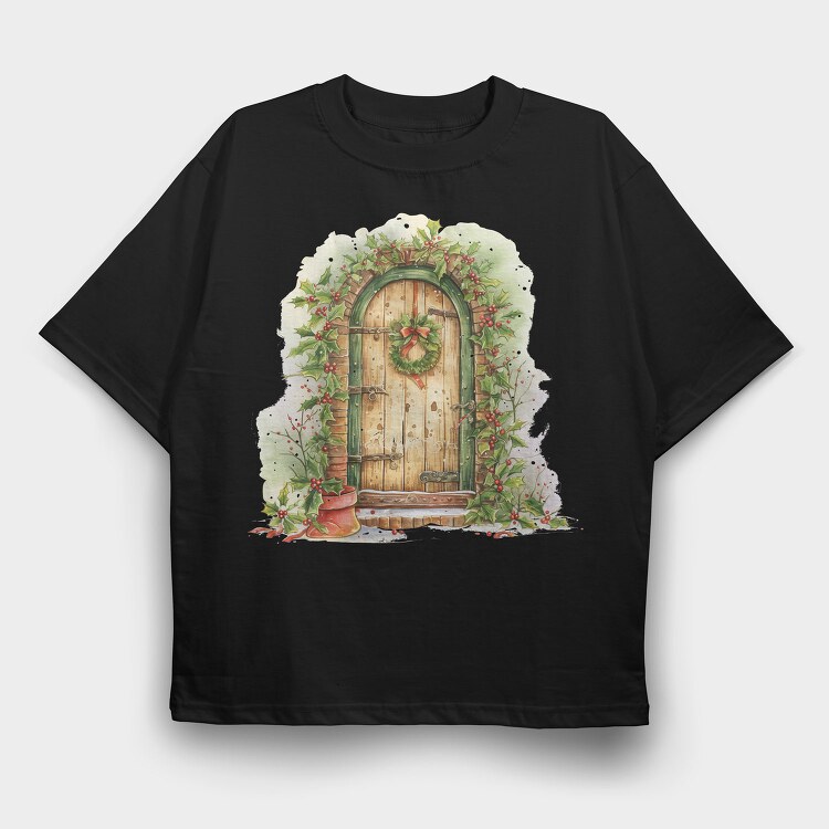 Christmas Wooden Door, Tricou Oversize Barbati (Unisex)