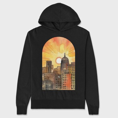 City Skyline Sunset, Hanorac Oversize Barbati (Unisex)