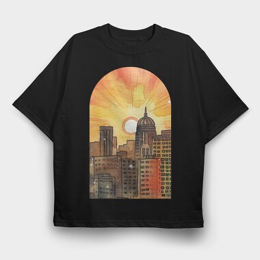 City Skyline Sunset, Tricou Oversize Barbati (Unisex)