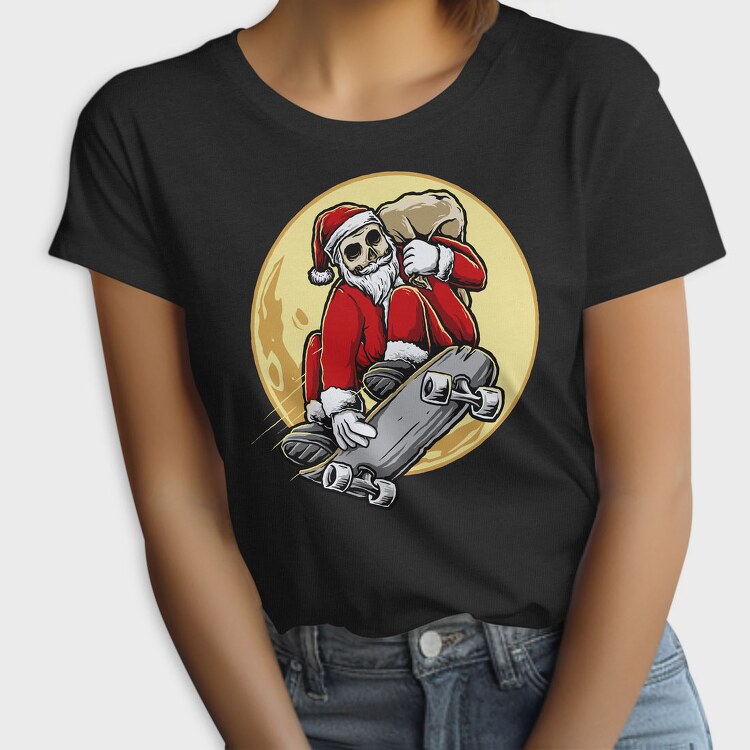 Skateboarding Skull Santa, Tricou Femei