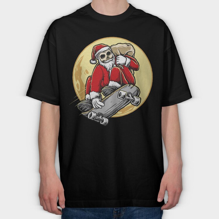 Skateboarding Skull Santa, Tricou Oversize Barbati (Unisex)