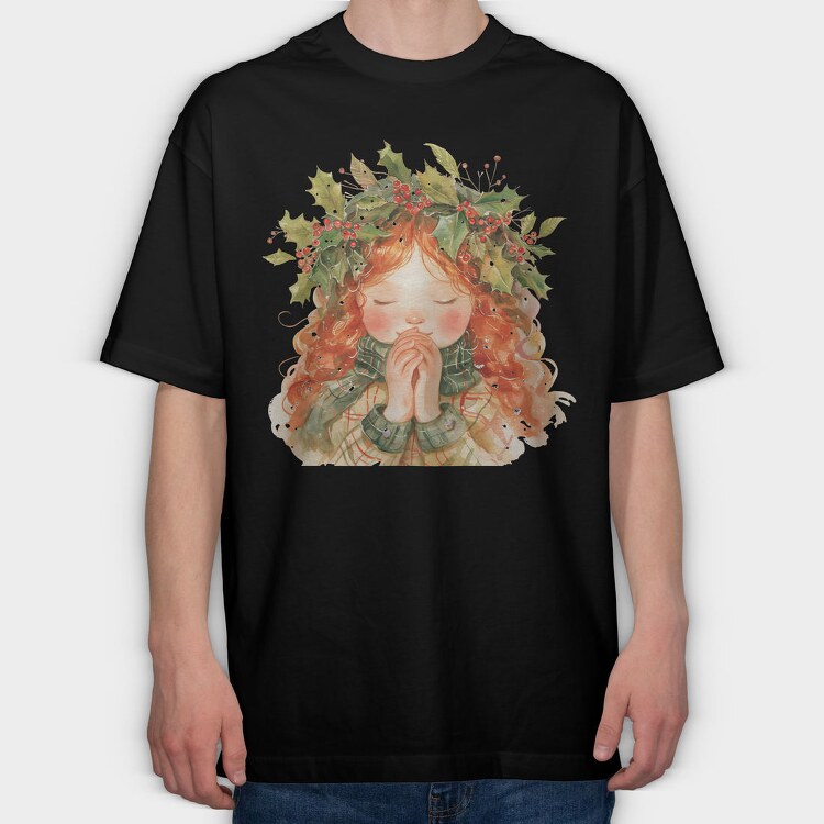 Christmas Watercolor Girl, Tricou Oversize Barbati (Unisex)