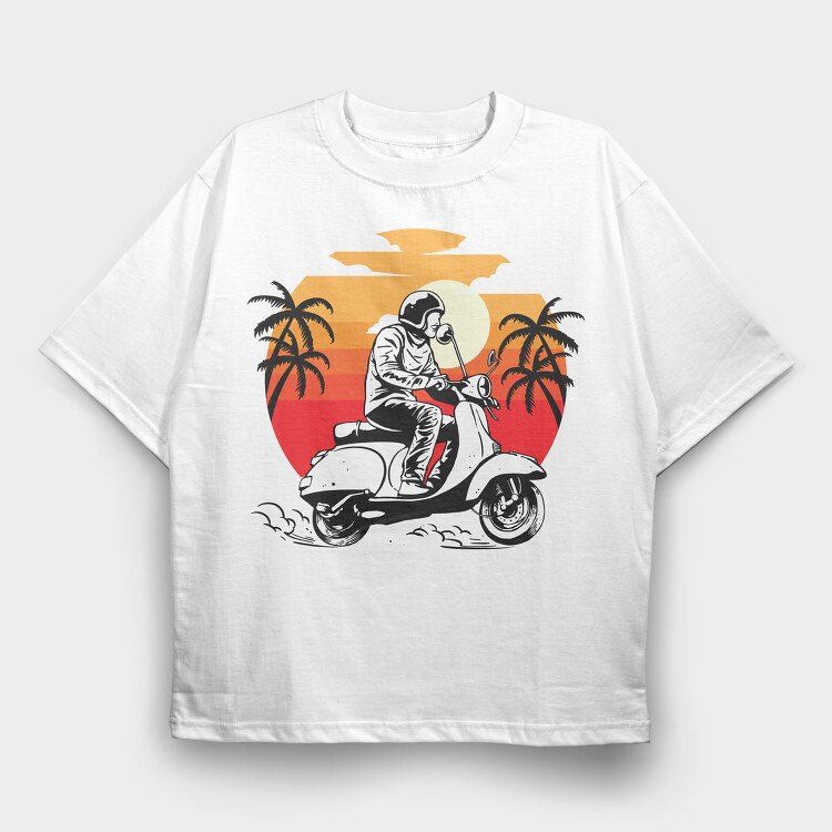 Sunset Scooter Ride, Tricou Oversize Barbati (Unisex)