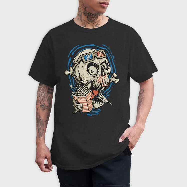 Popcorn Skull 3D, Tricou Barbati (Unisex)
