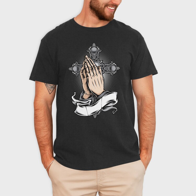 Praying Hands Cross, Tricou Barbati (Unisex)