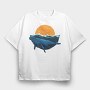 Whale Sunset, Tricou Oversize Barbati (Unisex)