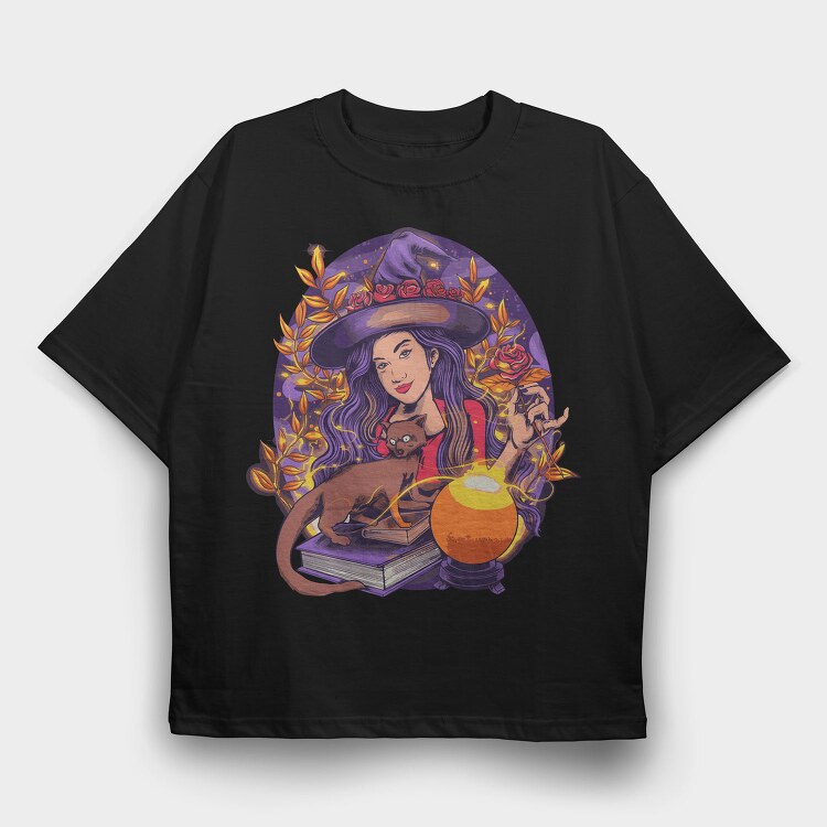 Witchcraft And Cat, Tricou Oversize Barbati (Unisex)