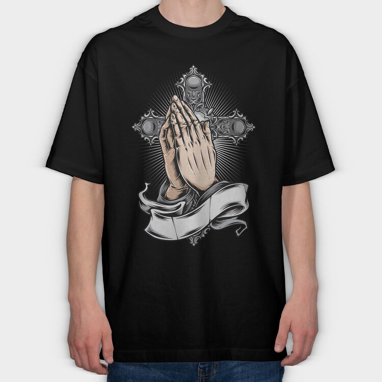 Praying Hands Cross, Tricou Oversize Barbati (Unisex)