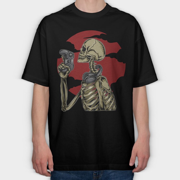 Skeleton Gamer, Tricou Oversize Barbati (Unisex)