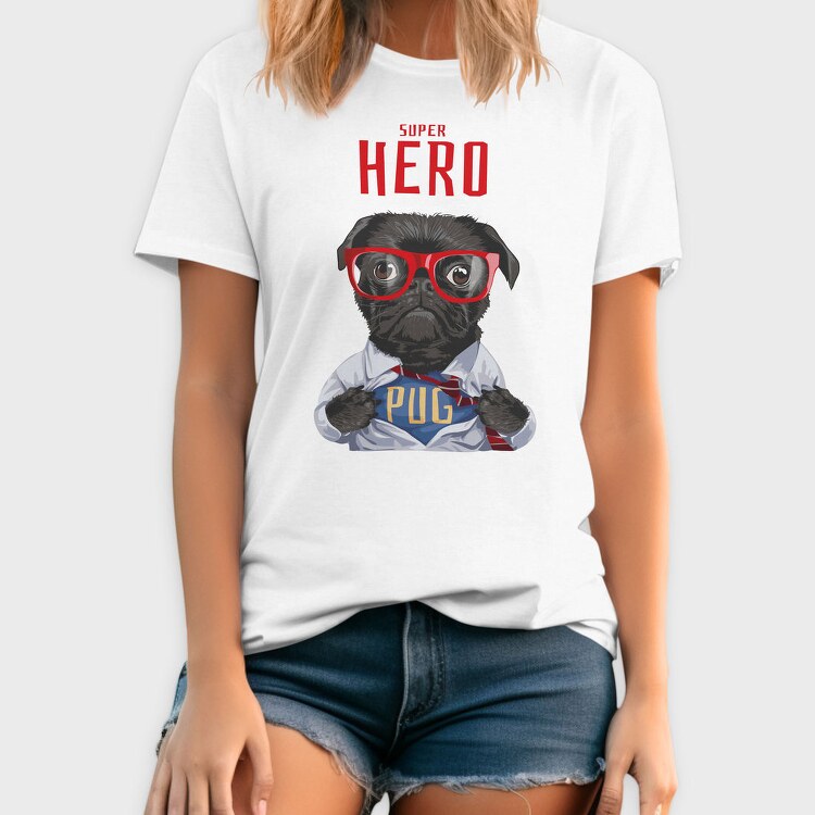 Pug Super Hero, Tricou Barbati (Unisex)