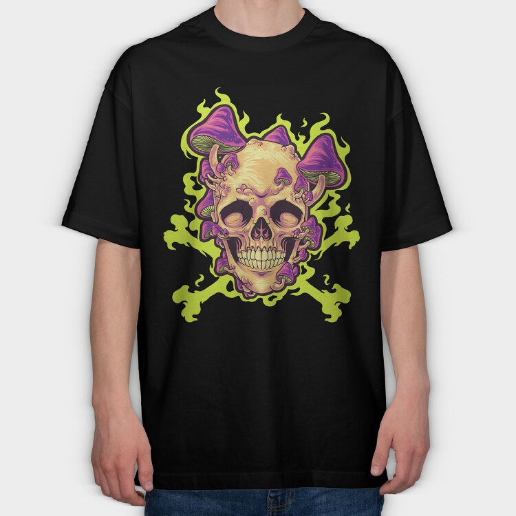 Psychedelic Skull Fungi, Tricou Oversize Barbati (Unisex)