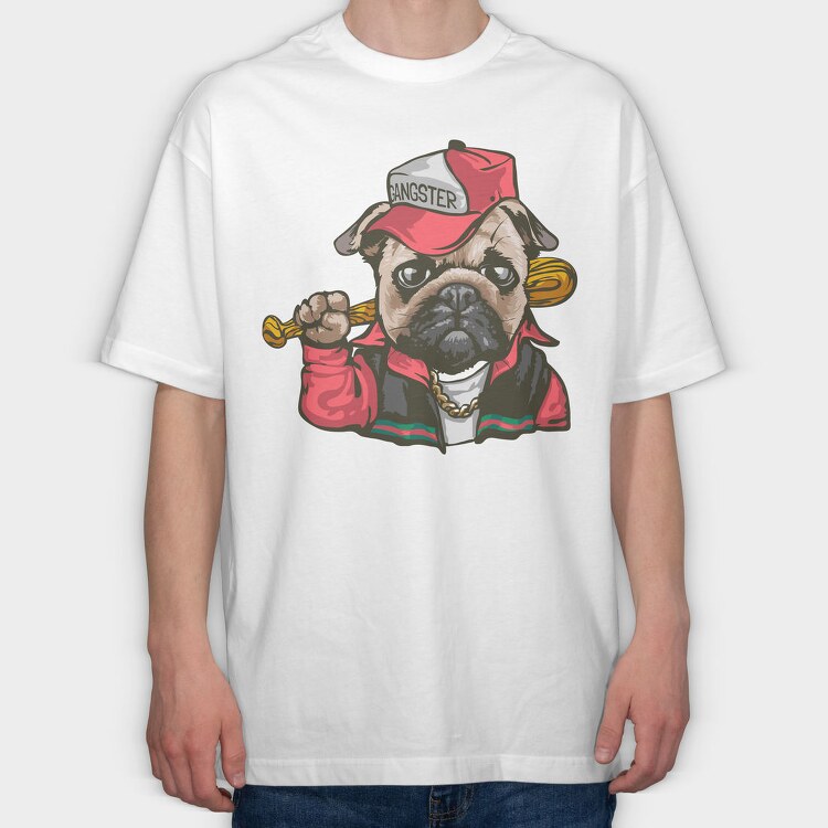 Pug Gangster Bone, Tricou Oversize Barbati (Unisex)