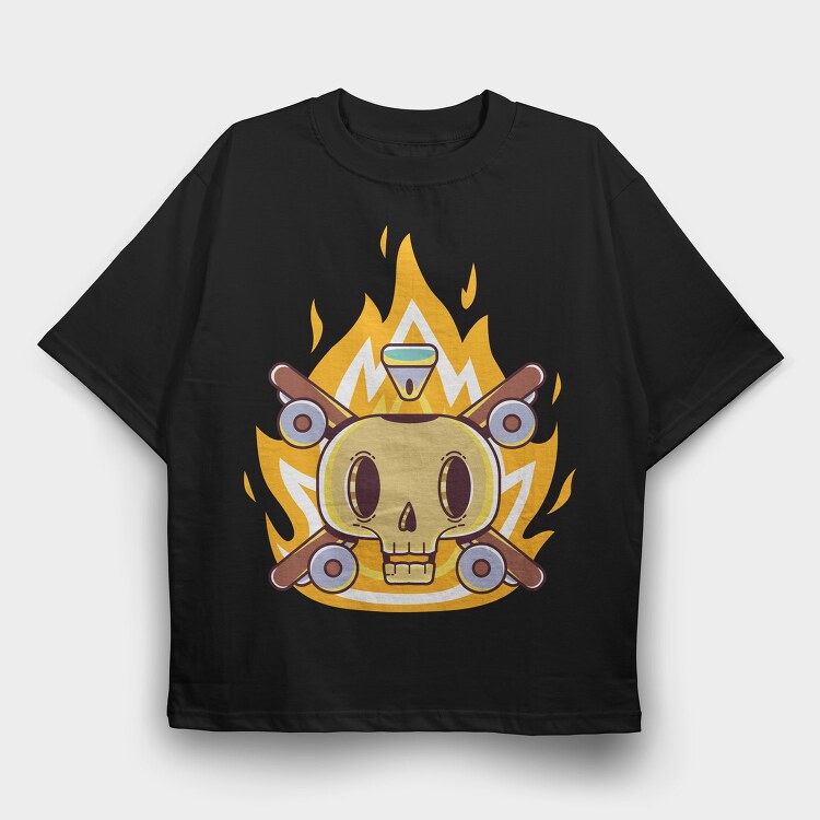 Flaming Skull Wheels, Tricou Oversize Barbati (Unisex)