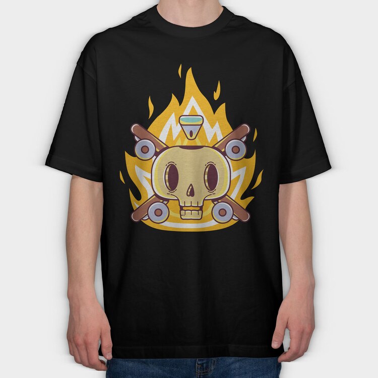 Flaming Skull Wheels, Tricou Oversize Barbati (Unisex)