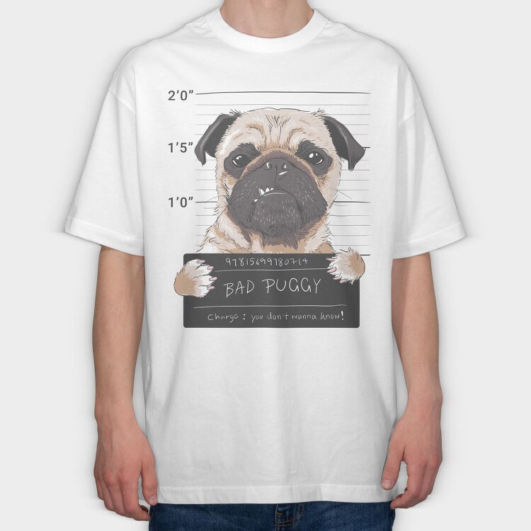 Pug Mugshot, Tricou Oversize Barbati (Unisex)