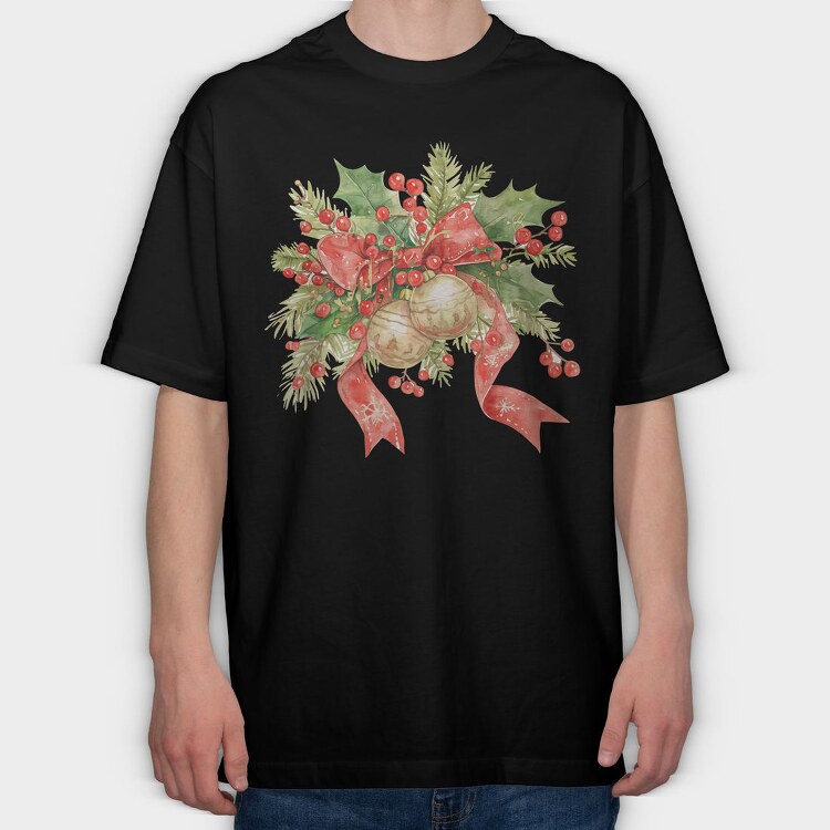 Christmas Watercolor Bow, Tricou Oversize Barbati (Unisex)