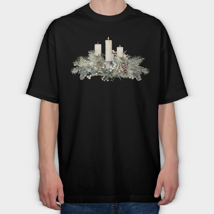 Christmas Watercolor Candles, Tricou Oversize Barbati (Unisex)