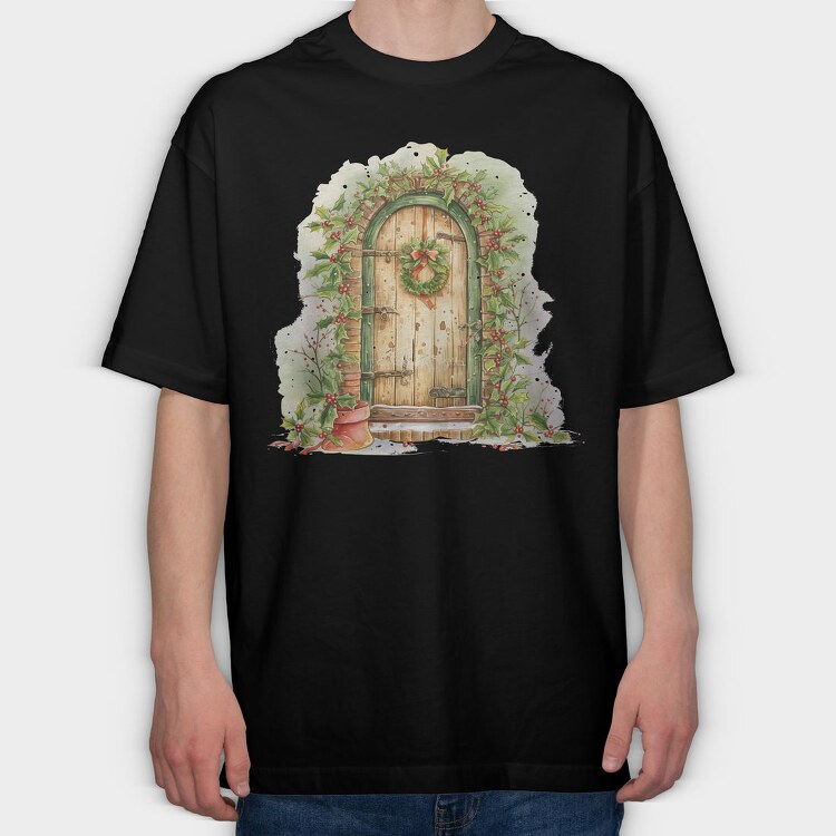 Christmas Wooden Door, Tricou Oversize Barbati (Unisex)