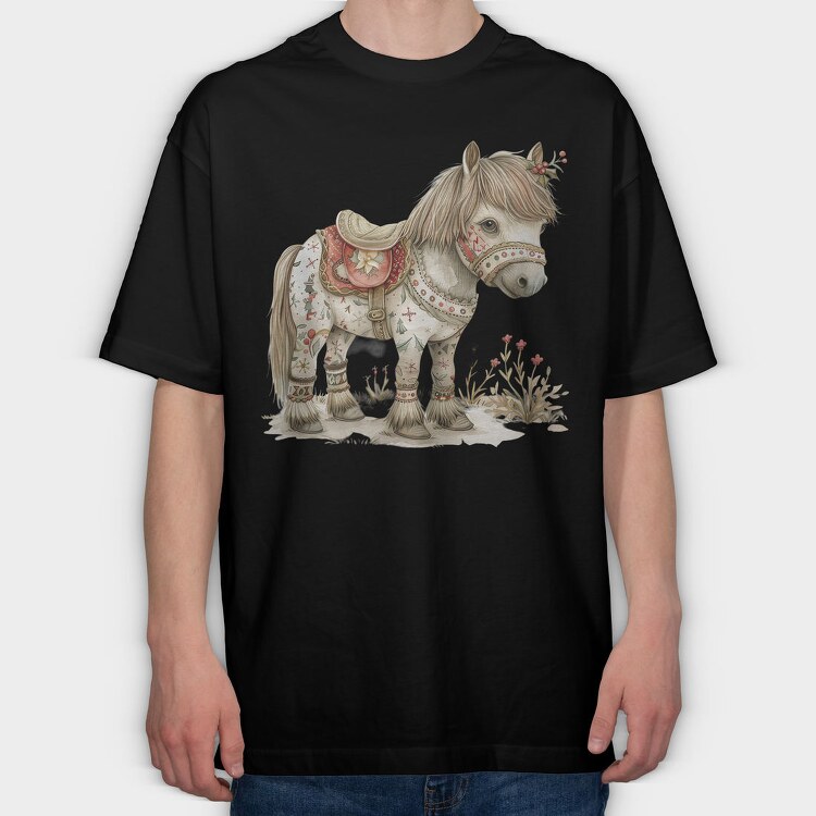 Christmas Whimsical Horse, Tricou Oversize Barbati (Unisex)
